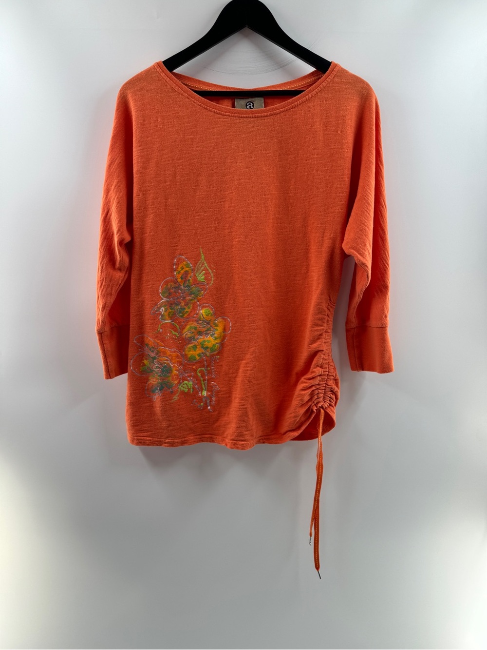 Artisans The Art of Apparel Orange Floral Ruched Top – Women’s Large